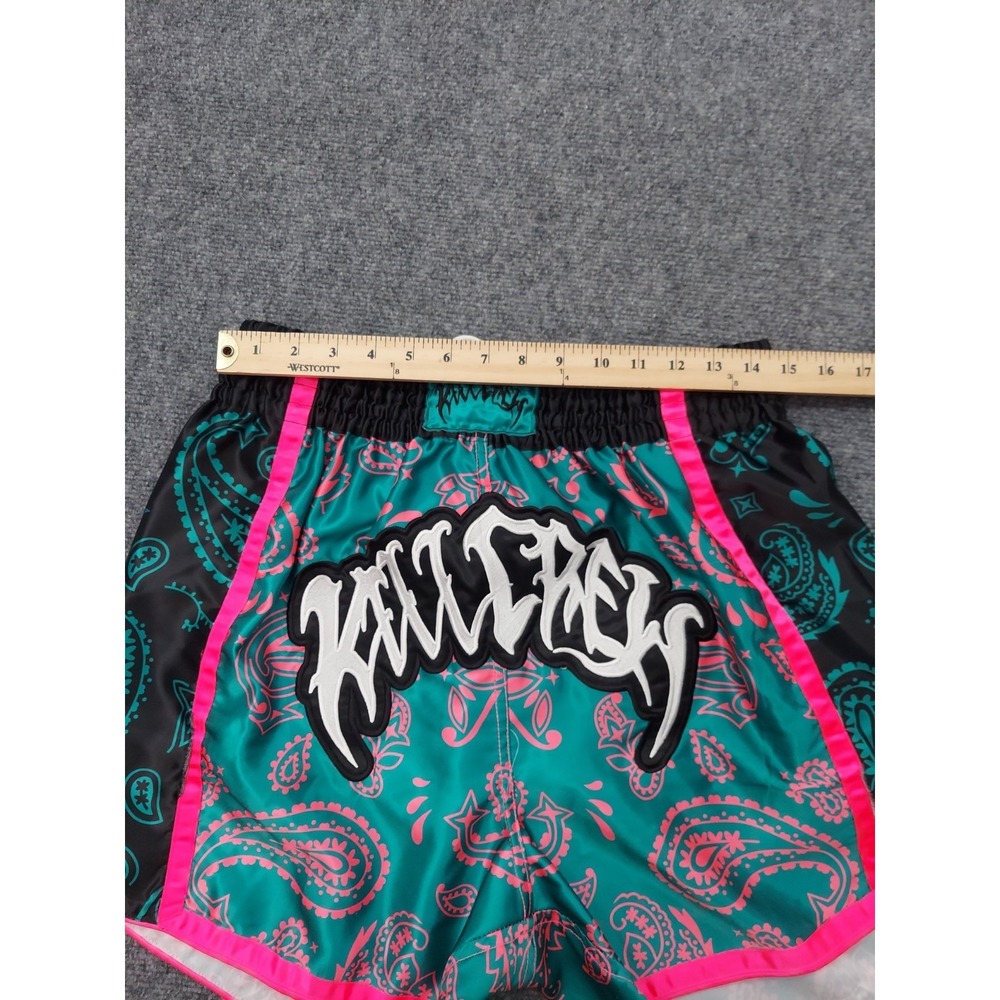 KILL CREW Fight Shorts Mens XL Teal Green Black Bandana Print Boxing Gym - Picture 9 of 12